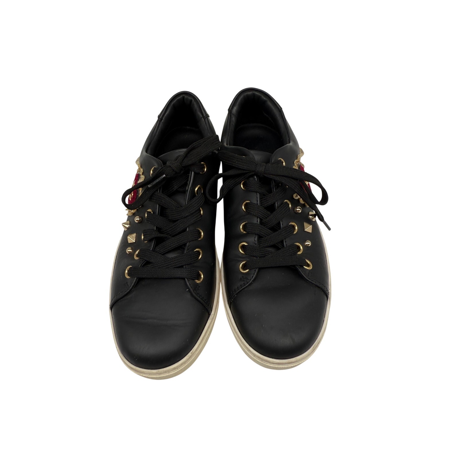 Dolce & Gabbana Leather Heart Logo Lace Up Low Top Sneaker Black Size 36.5